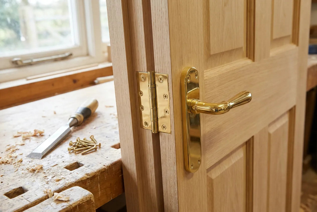 Pose des paumelles et de la poignée sur une porte neuve